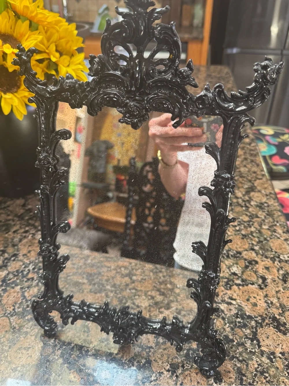 Antique Ornate Black Decorative Standing Mirror - Classic Wall Decor